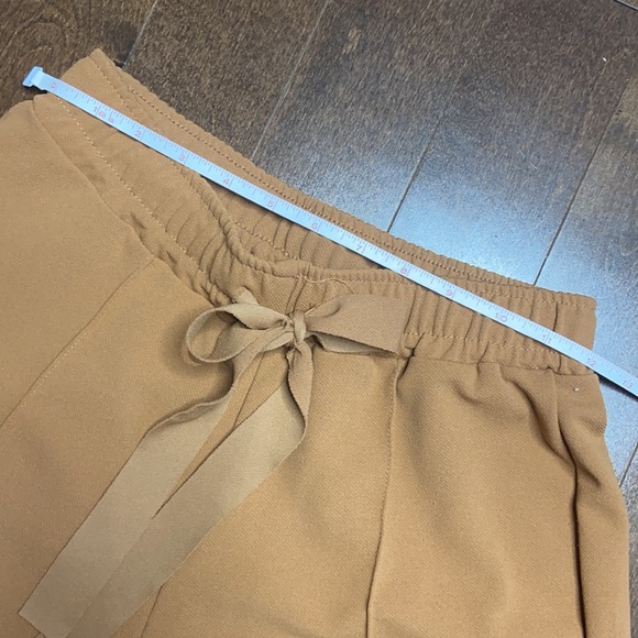 Tan Brown Drawstring Cropped Wide Leg Front Slit Pants - Picture 6 of 8